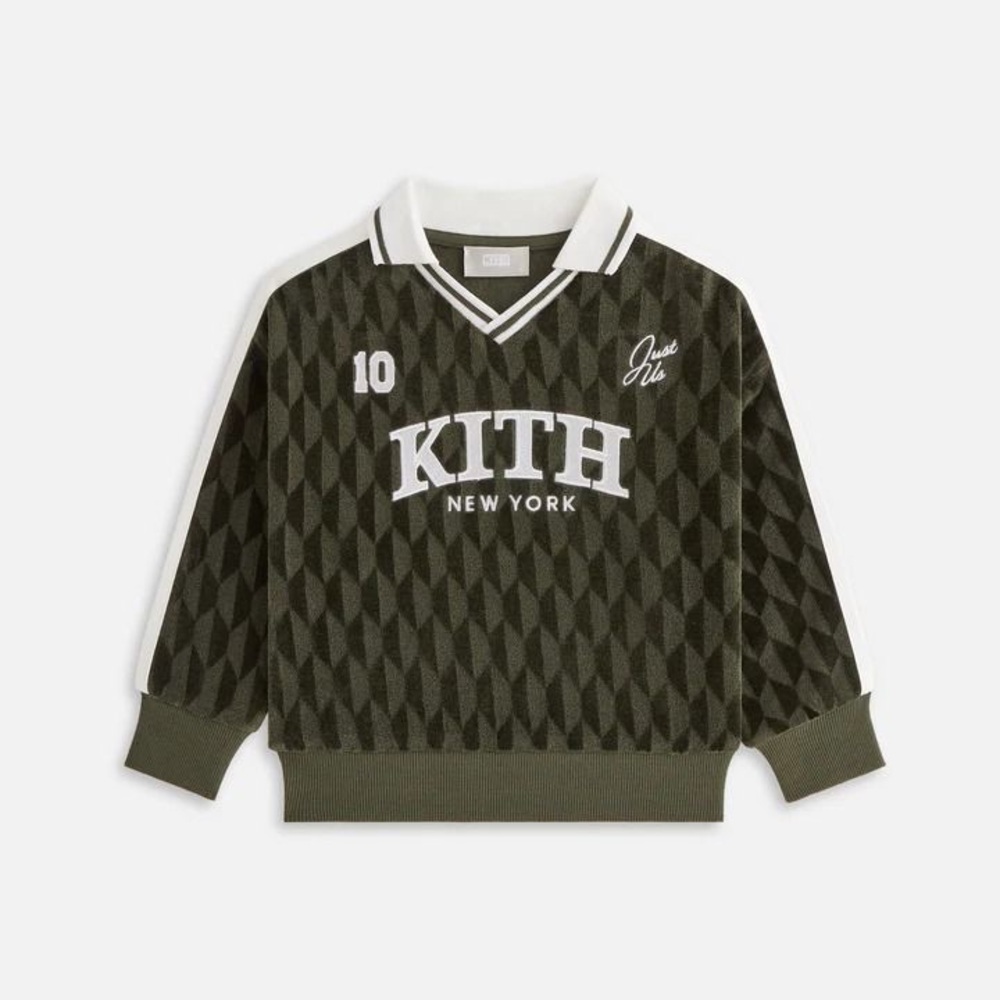 NWT Kith Kids Green and White Long Sleeve Terry Shirt Sweatshirt